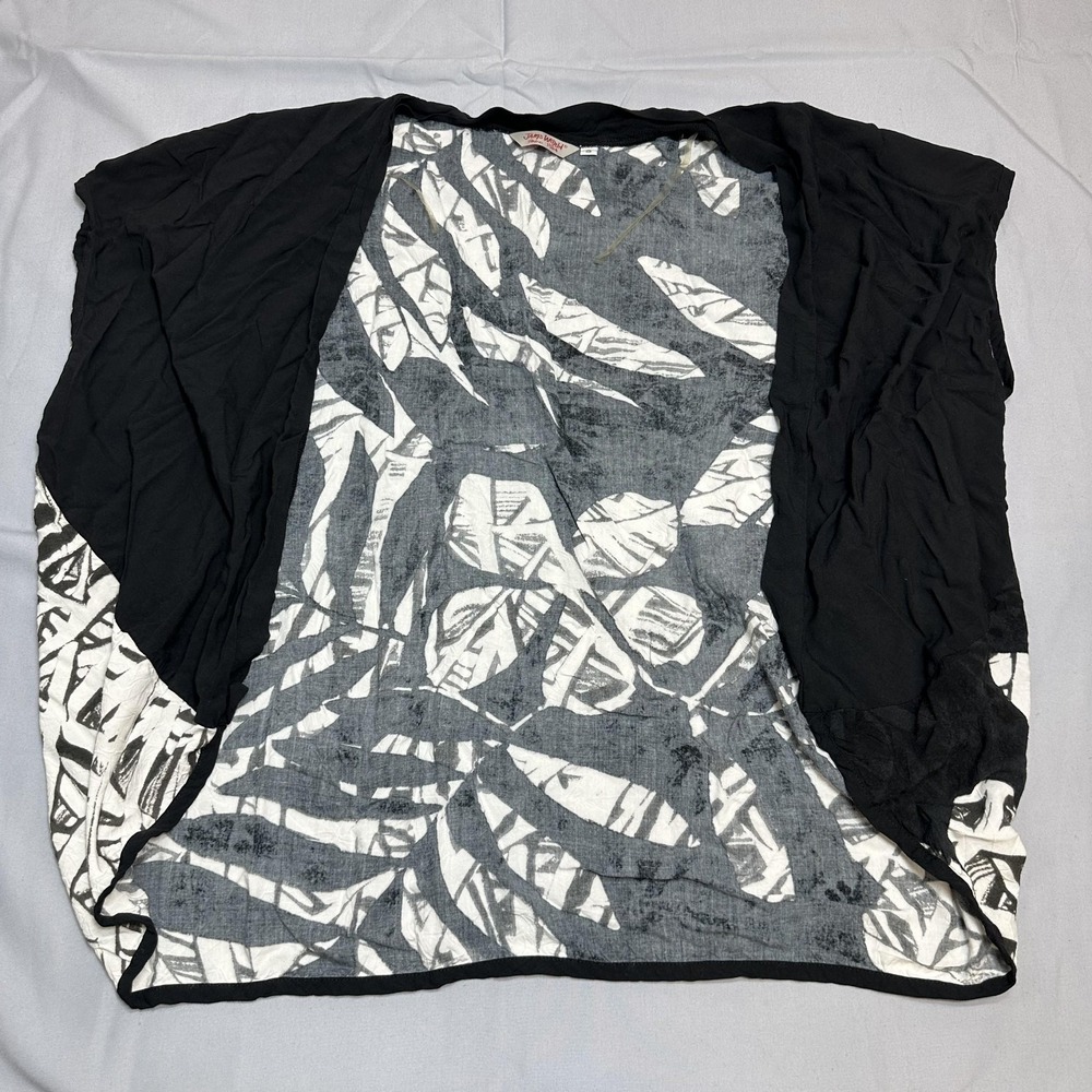 Jams World Kimono Womens Small Black White Leaf Tropical Open Sleeveless USA